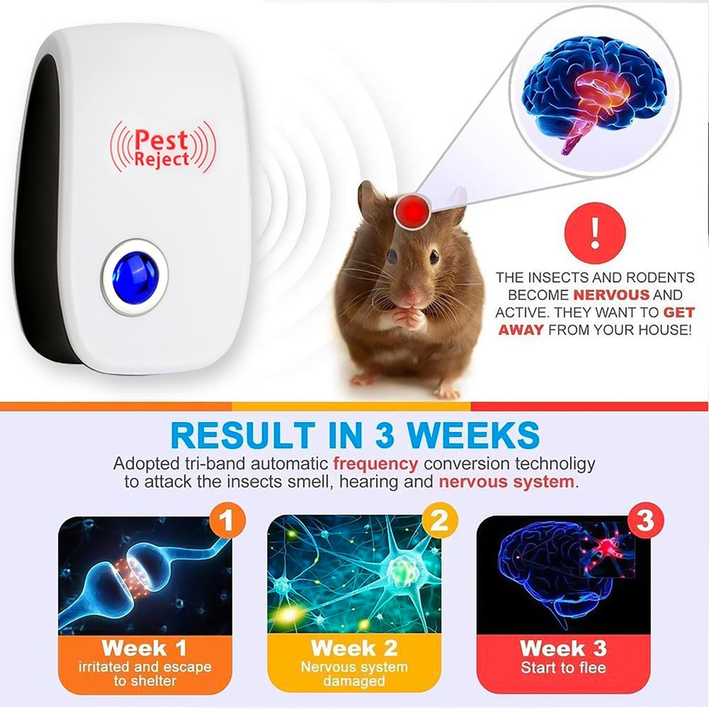 4X Electronic Ultrasonic Pest Reject Bug Home Bug Rat Spider Roaches Repeller
