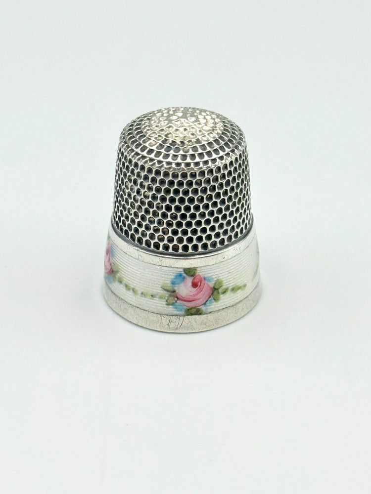 Antique Sterling Silver Guilloche Enamel Thimble