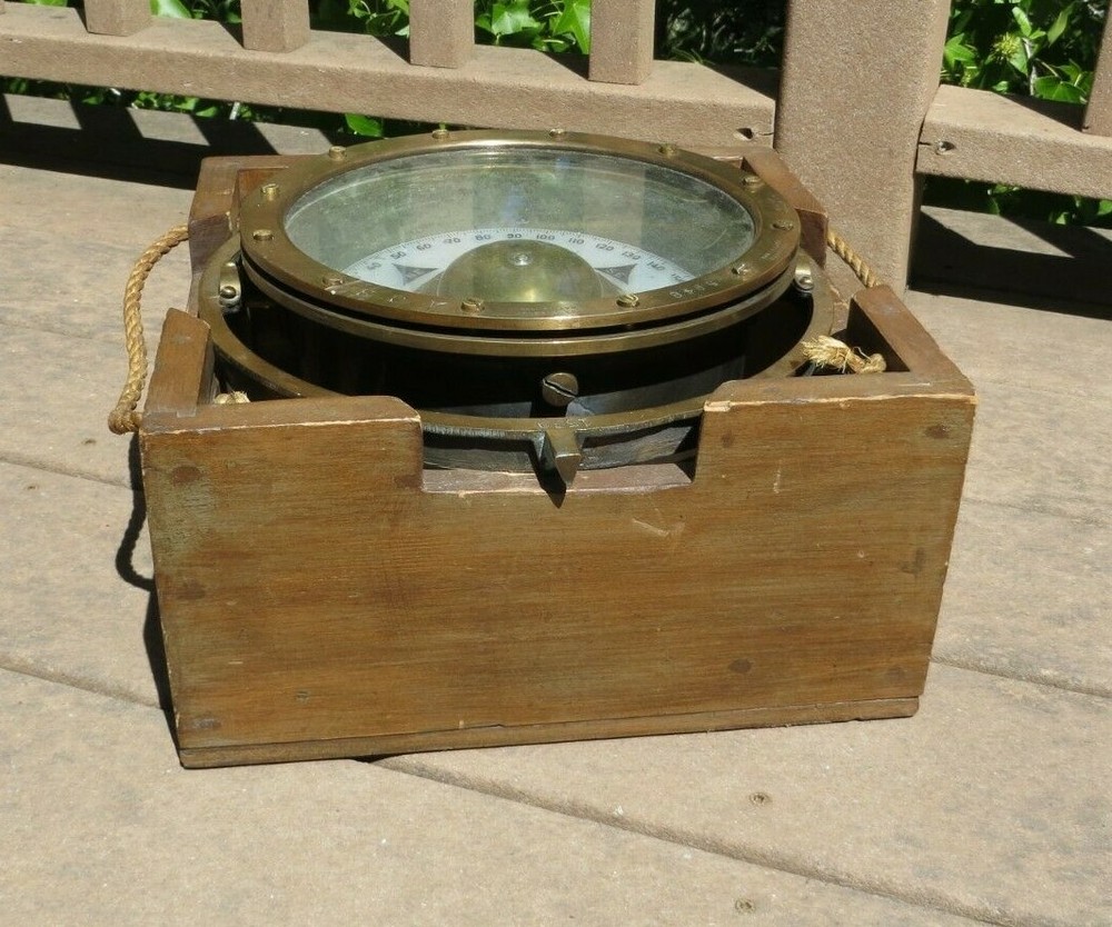 Early Vintage E.S. Ritchie Nautical Gimbal Directional Compass Solid Brass BOX