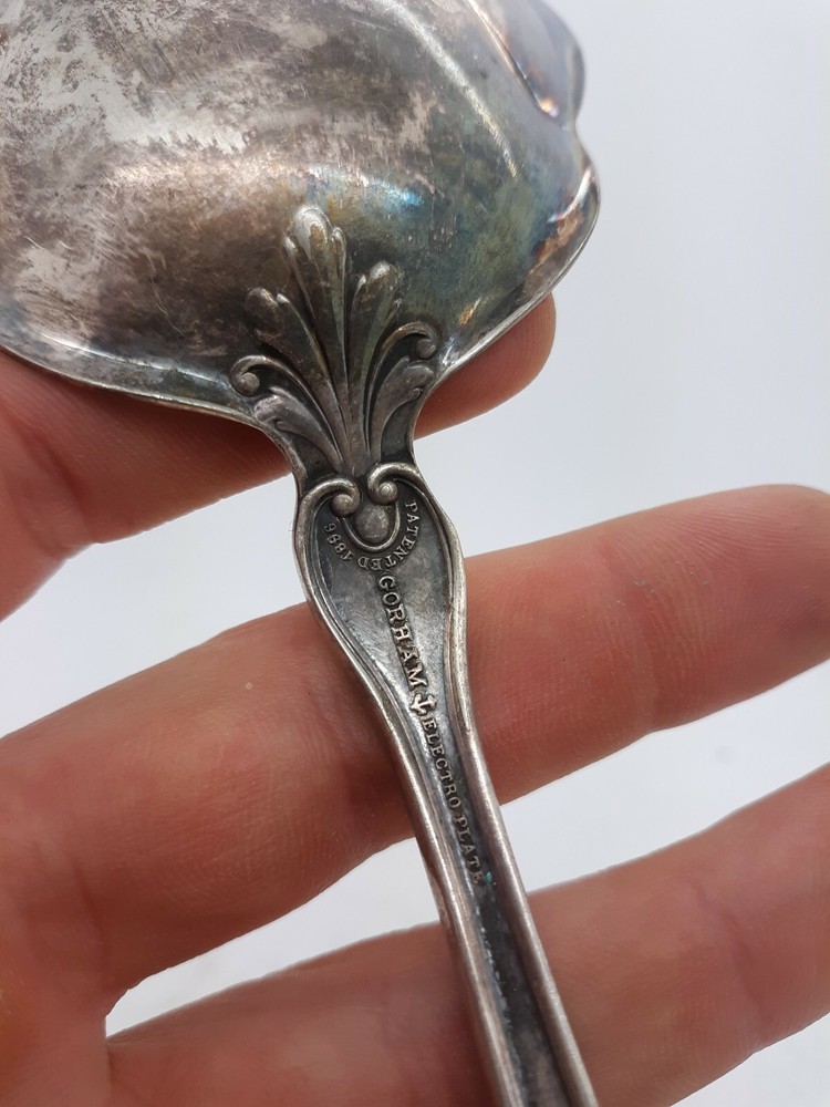 Antique 1896 Gorham Electro Plated Serving Silver Spoon Unique Design