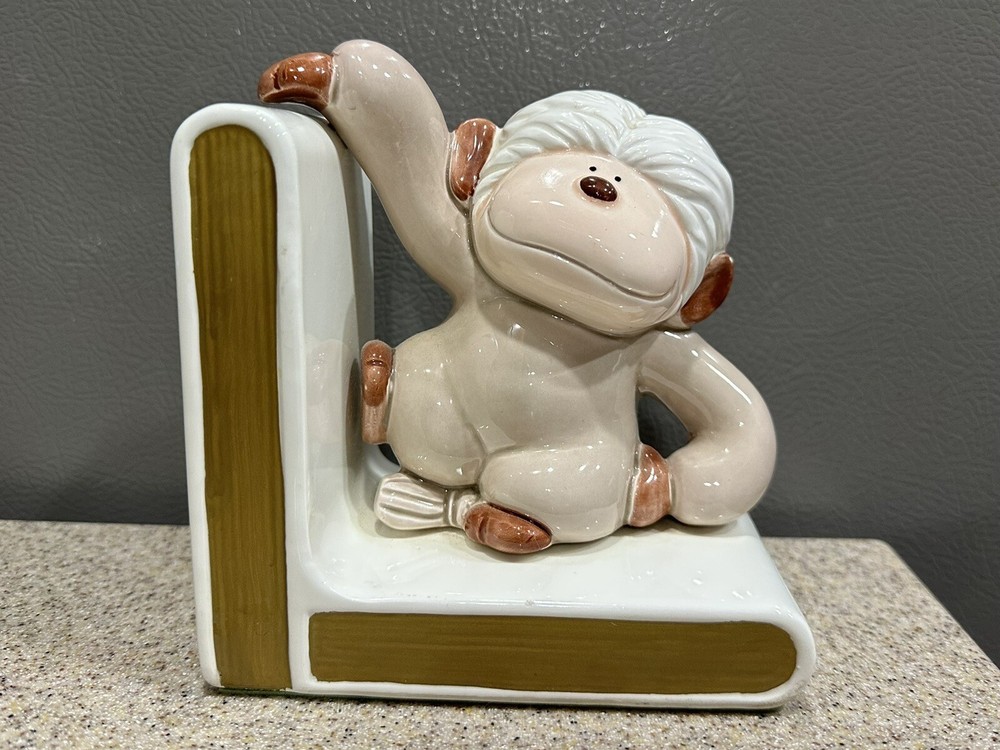 Vintage Lefton Cute Gorilla Monkey Bookend MCM Felt Bottom Pristine Condition
