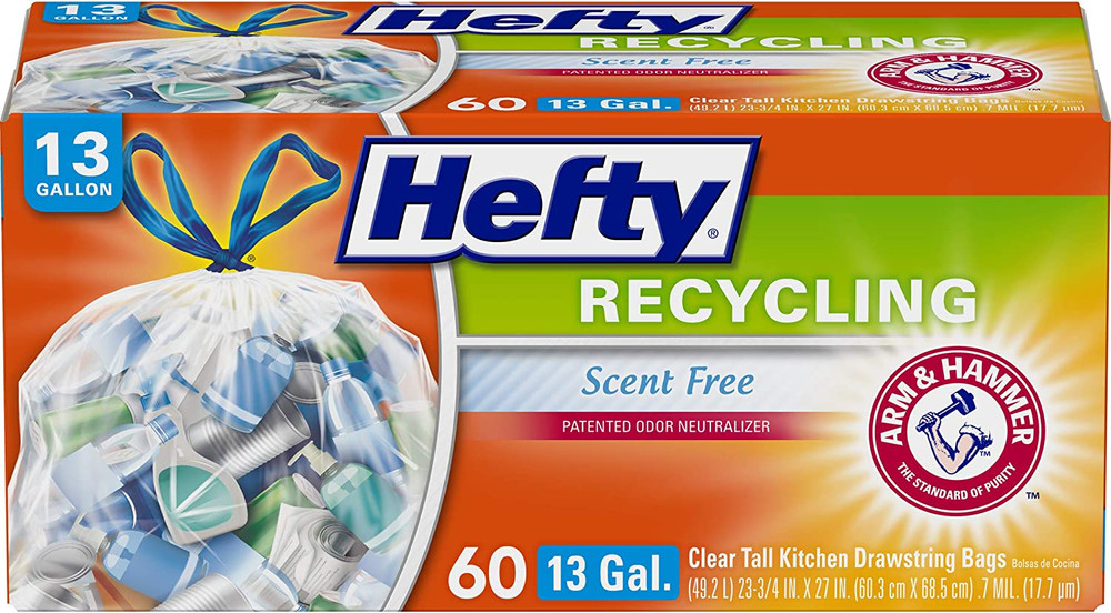 Hefty Recycling Trash Bags, Clear, 13 Gallon, 60 Count