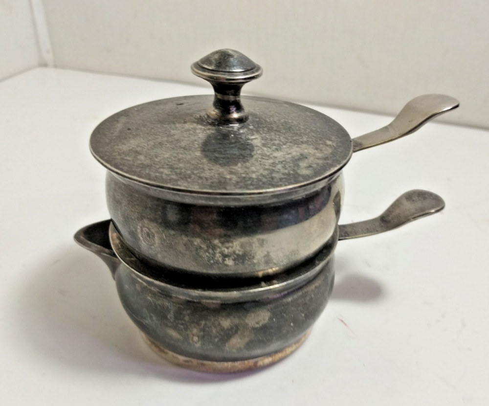 VINTAGE STACKABLE SILVERPLATE CREAM AND SUGAR SET WITH LID, FREE SHIPPING