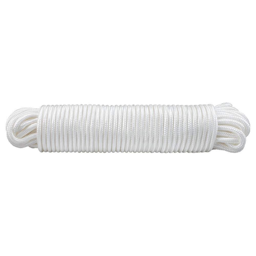 100ft 1/4" White Nylon Rope Solid Braided Strong Multi-Purpose Tie Down Craft