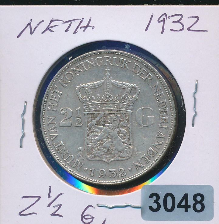 NETHERLANDS - 1932 - SILVER 2 1/2 GULDEN - #3048