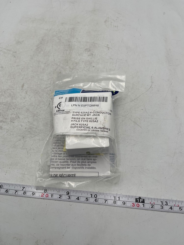 Leviton 625A2 Surface Mount Jack 4-Conductor White Telephone Data Wall Jack