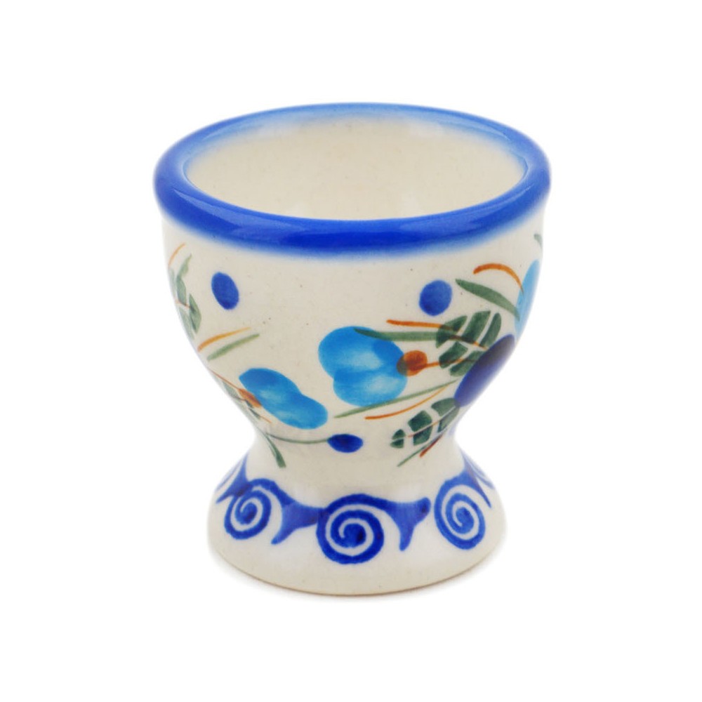 Polish Pottery Egg Holder 2" Blue Pansy