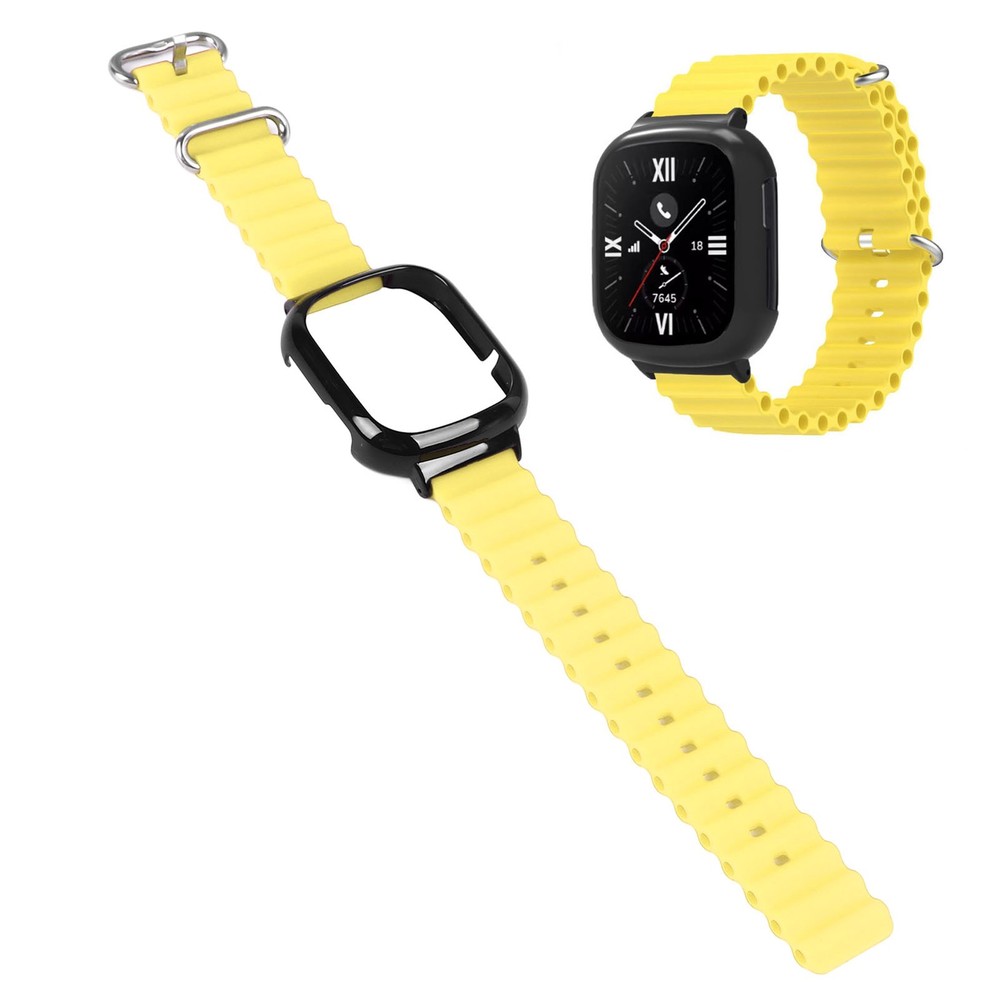 Silicone Watch Band With Case Replacement For Honor 4 Adjustable Strap (Yellow)