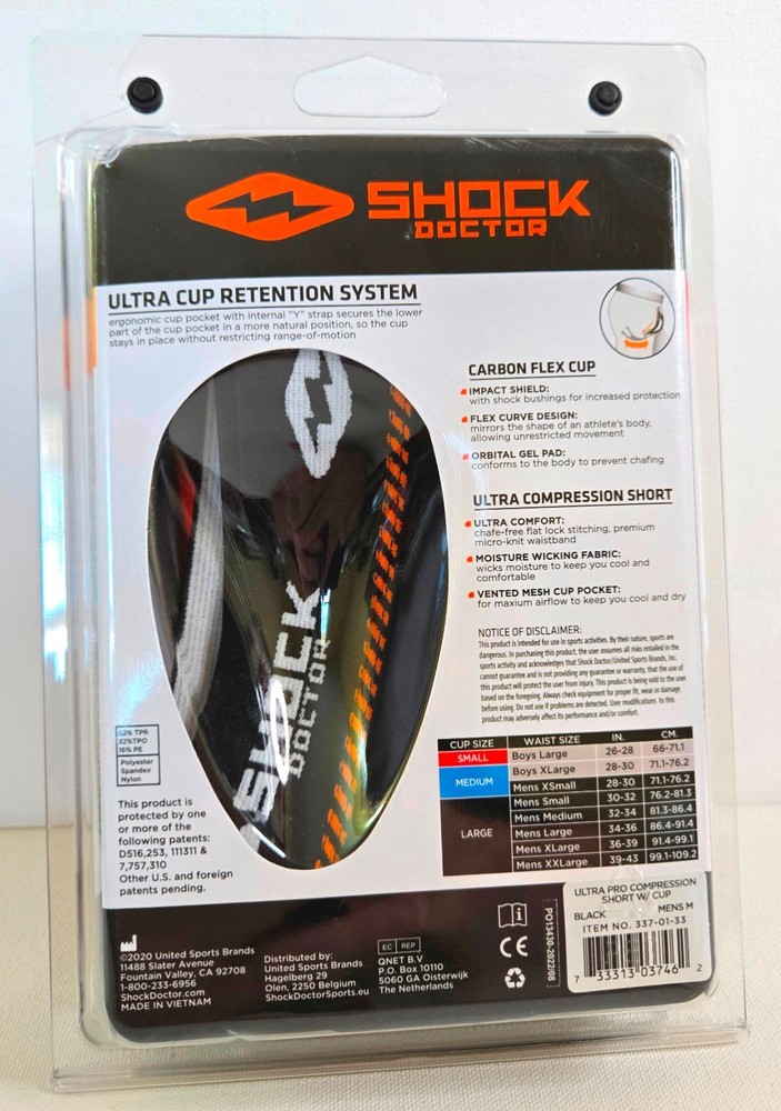 Shock Doctor Ultra Pro Compression Shorts Carbon Flex Cup, MENS MEDIUM Large Cup