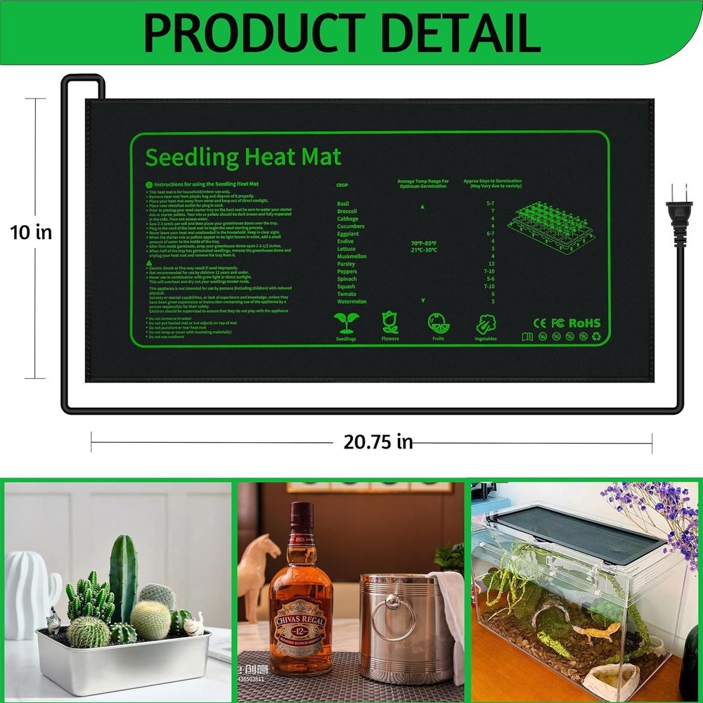 Consistent Heating 2 Pack Seedling Heat Mat 10" x 20.75" - Ideal for Germination