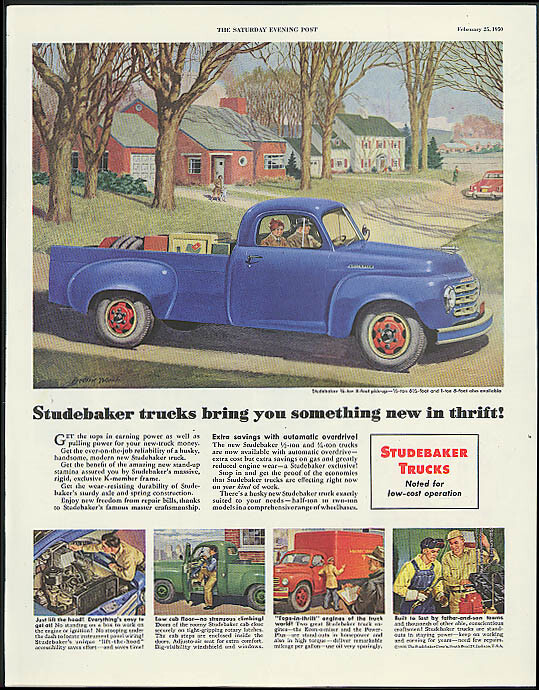 Studebaker trucks bring you something new in thrift! Ad 1950 pickup