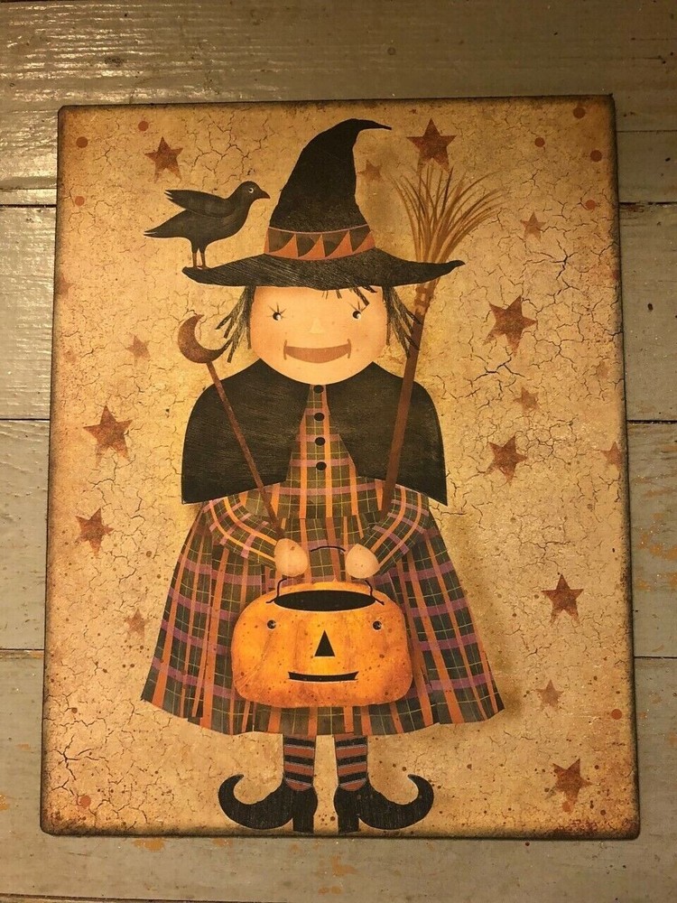 Primitive HALLOWEEN, Little Witch, Handcrafted Plaque Sign