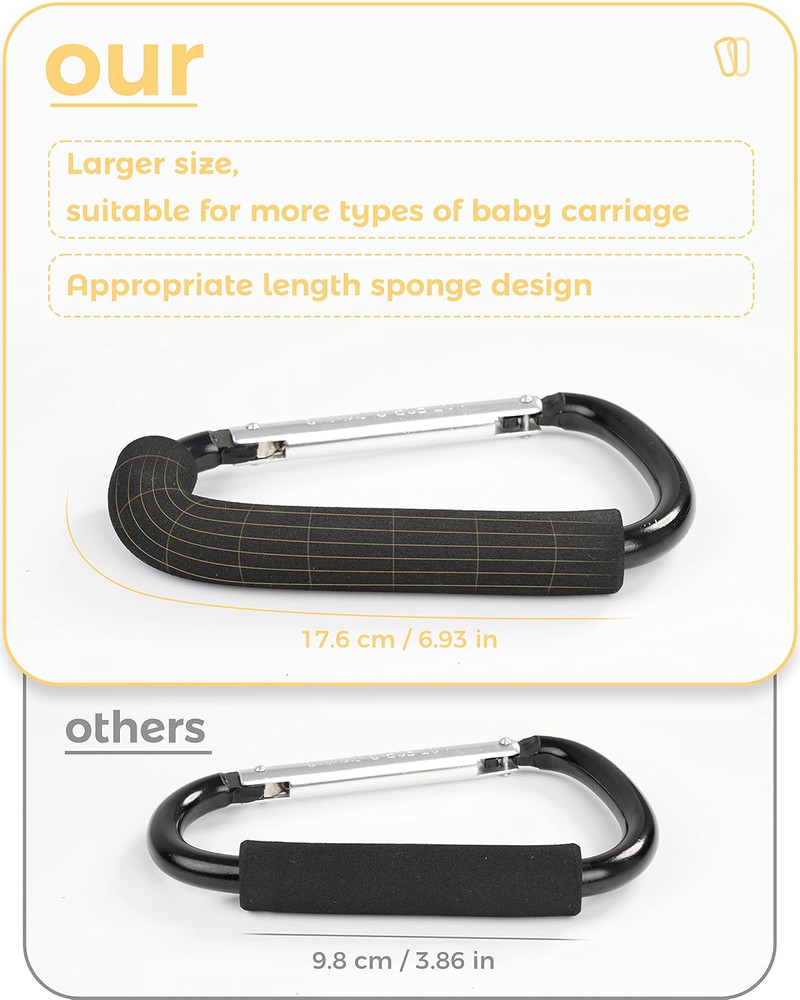 Stroller Hooks, 6.3" Large Stroller Clip, 2 Pack Stroller Hooks for Hanging Bags
