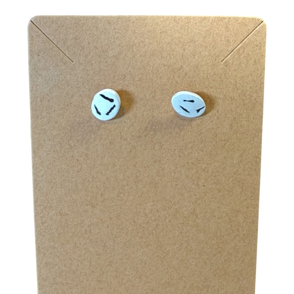 Handmade White Clay Stud Earrings With Abstract Black Design - Lightweight & Ide