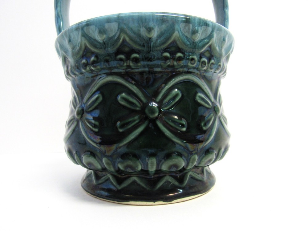 Vintage Hull Pottery Green Drip Basket Planter - EUC