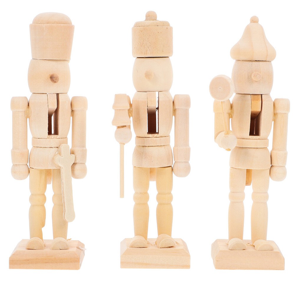 3 Pcs Large Paintable Nutcracker Unpainted Blank Ornaments Puppets DIY