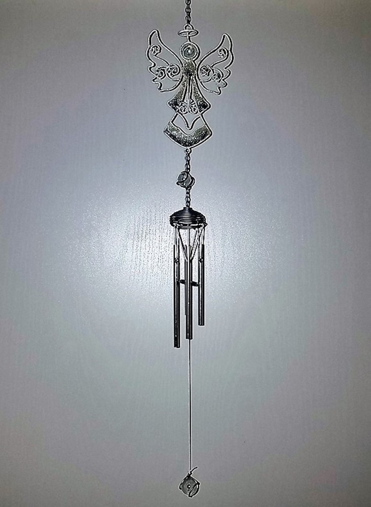 Silver Angel Wind Chime With Gems By Backwoods Lighting LLC