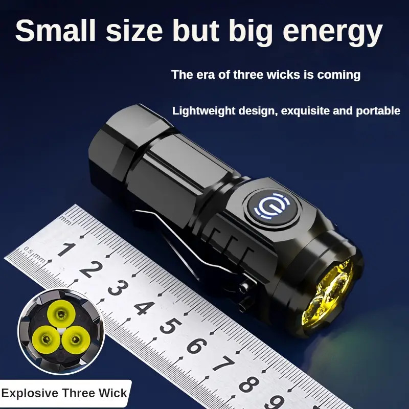 3×Tactical Flashlight Small 3 LED Torch Light Mini Super Bright USB Rechargeable