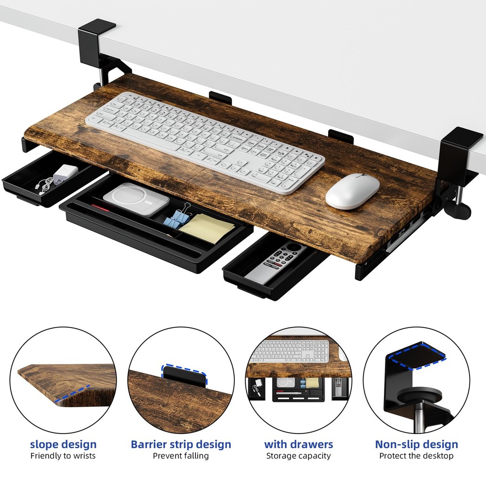 Keyboard Tray Under Desk, Pull Out Keyboard & Tray with -clamp, Ergonomic Des...