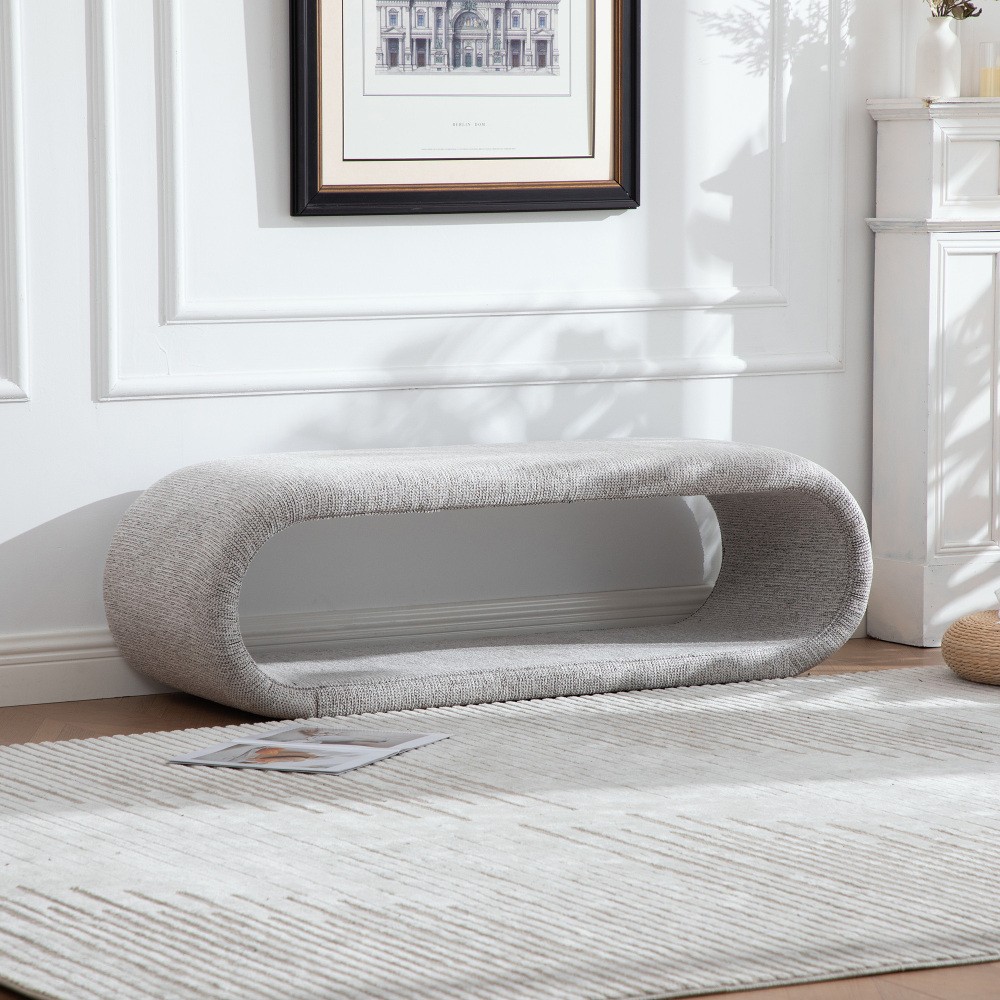 Chenille Upholstered Storage Bench with Iron Frame, Entryway & Living Room