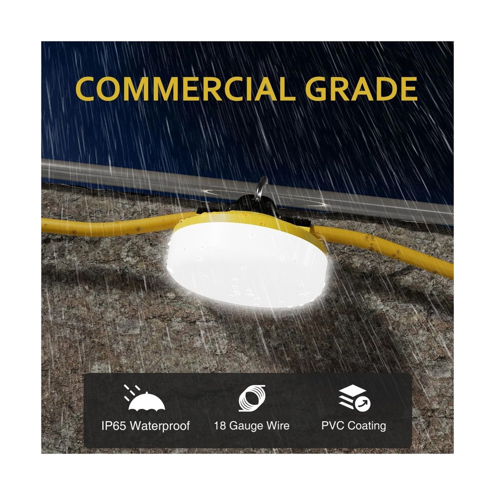 LED Construction String Lights 100FT, 10000 LM, 5000K Daylight LED String Wor...