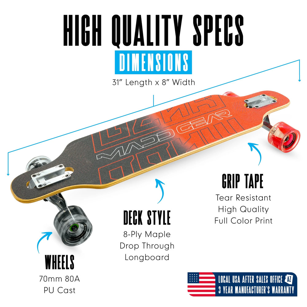 Longboard Drop-Through Cruiser Complete Skateboard 31" Maple Wood Deck