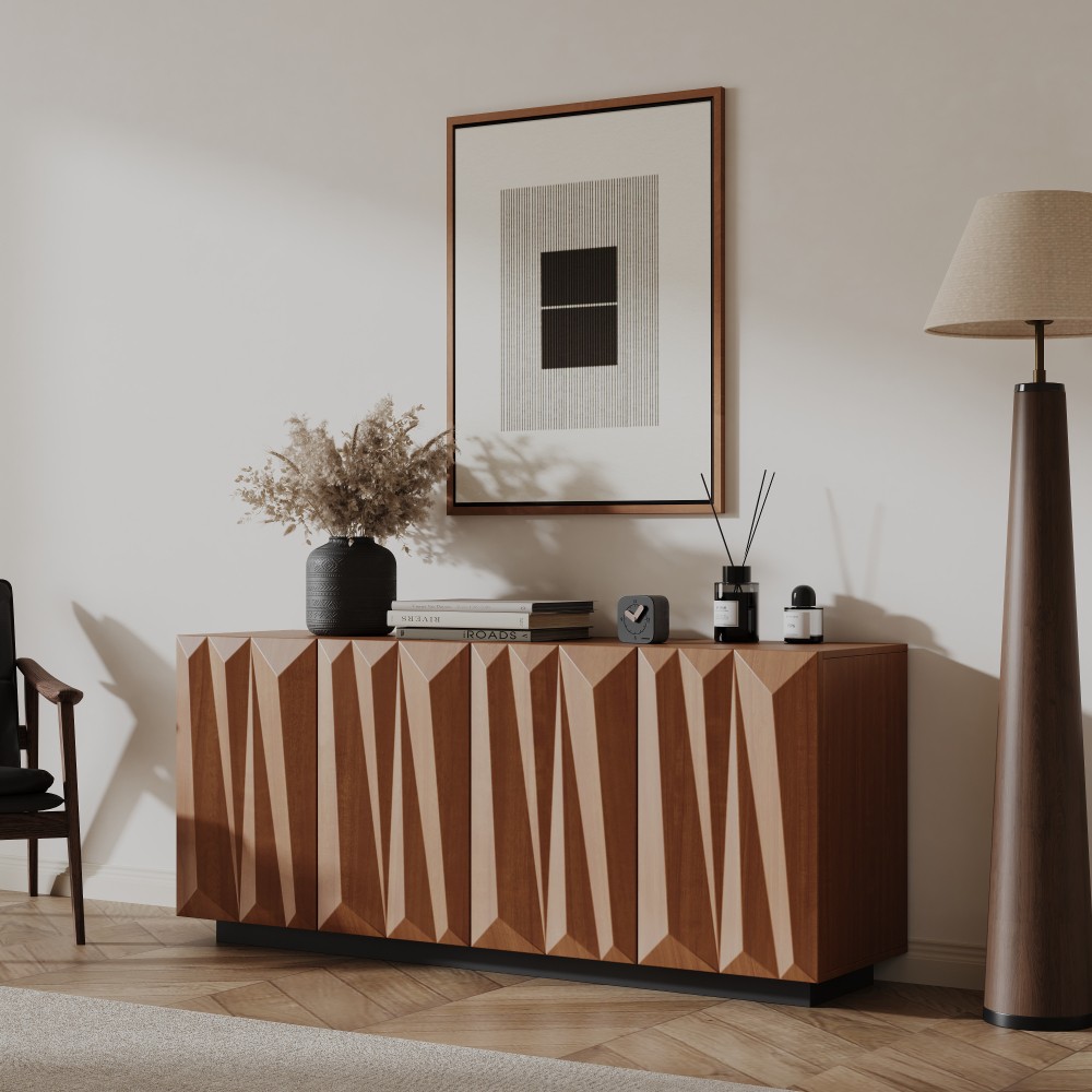 Sideboard Buffet Cabinet with Storage,TV Console with Curved Profile Design