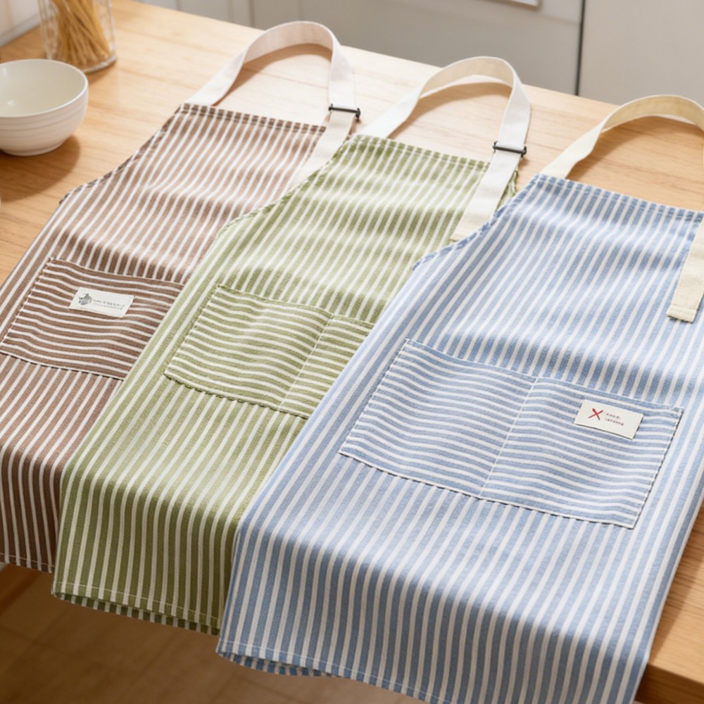 Kitchen Cooking Aprons, Adjustable Striped Neck Strap Apron with Pocket, Coffee