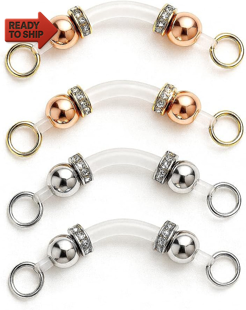 2 Pairs Non-Piercing Nipple Jewelry – Adjustable Silicone Rings with Silver & G