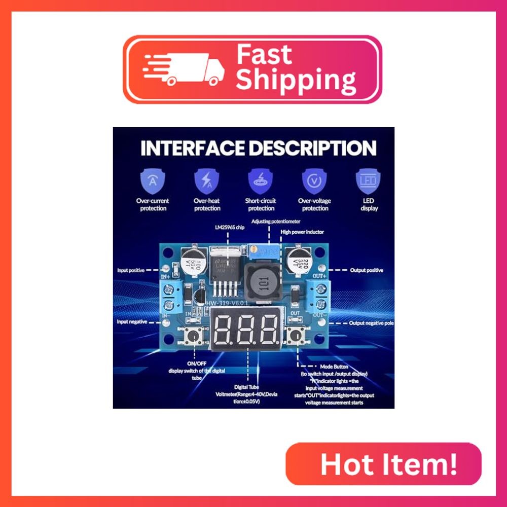 Seloky LM2596 Adjustable DC-DC Step-Down Buck Converter Module with LED Voltmete