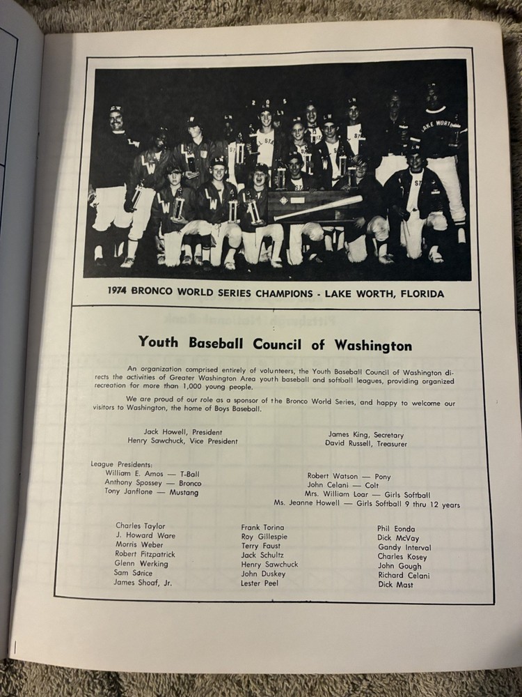 1975 Bronco League Baseball World Series Program--Free Ship