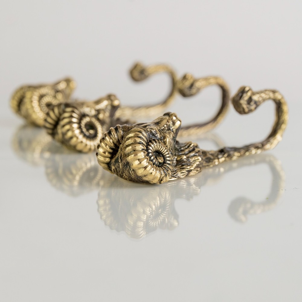 Aries Ram Head Decorative Hook, Wall Mounted Brass Ram Head Hook.