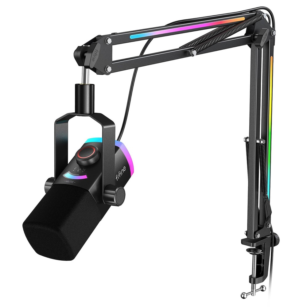 FIFINE Gaming Microphone Kit XLR/USB Dynamic PC Microphone with Boom Arm for ...