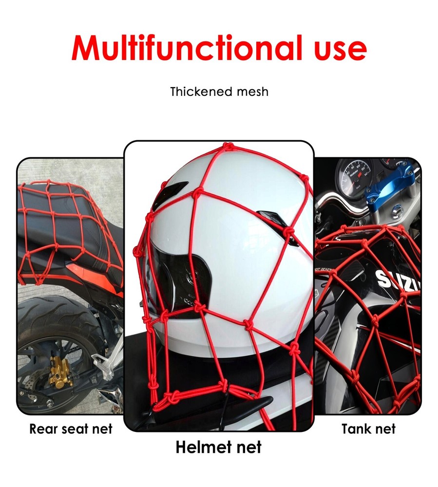 Motorcycle Bungee Cargo Net Helmet Mesh Luggage Tie Down Adjustable Bungee RED