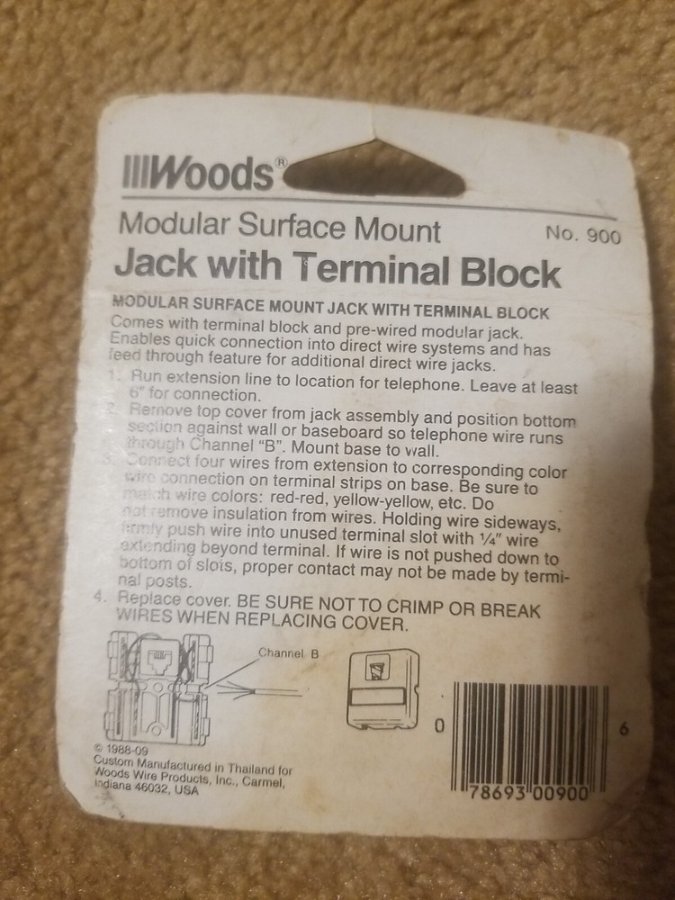 Woods Almond Modular Surface Mount Jack & Terminal Block No. 900 with Cable