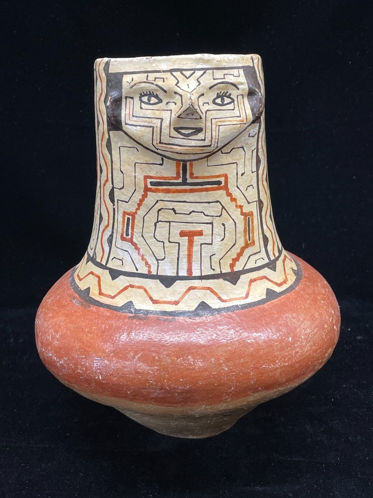 Antique Shipibo Peruvian Figural Pot 10" Tall