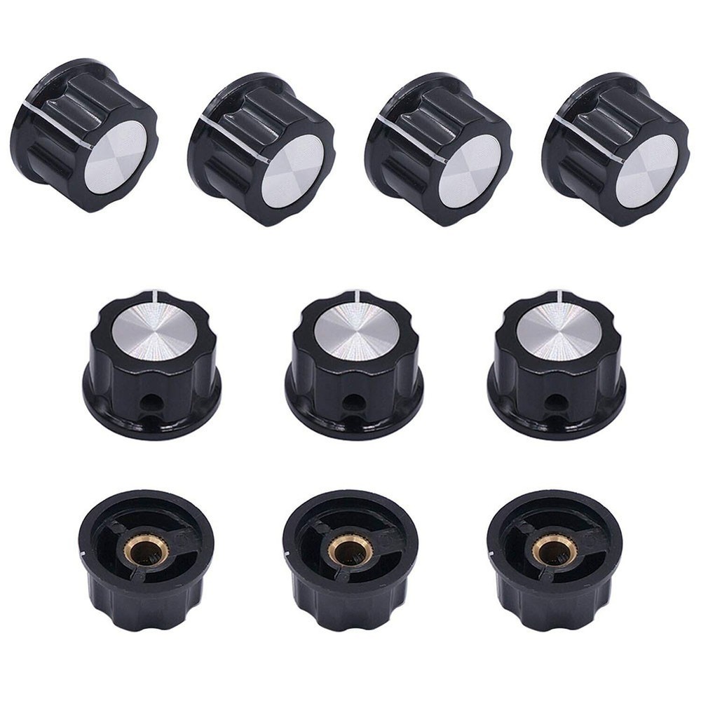 Size 10pcs 6mm Silver Tone Top Knobs for Electronics Black A03