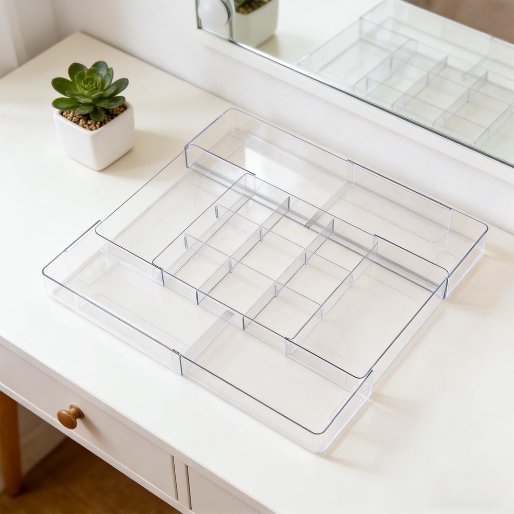 Expandable Desk Drawer Organizer, Expandable Storage Tray with Adjustable Com...