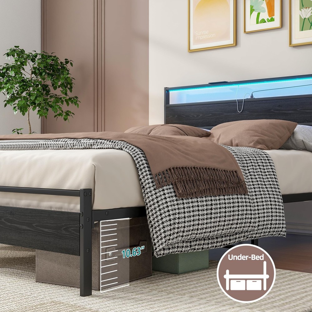 BOFENG Queen Bed Frame,Queen Size Metal Platform Bed Frame with Storage & LED...