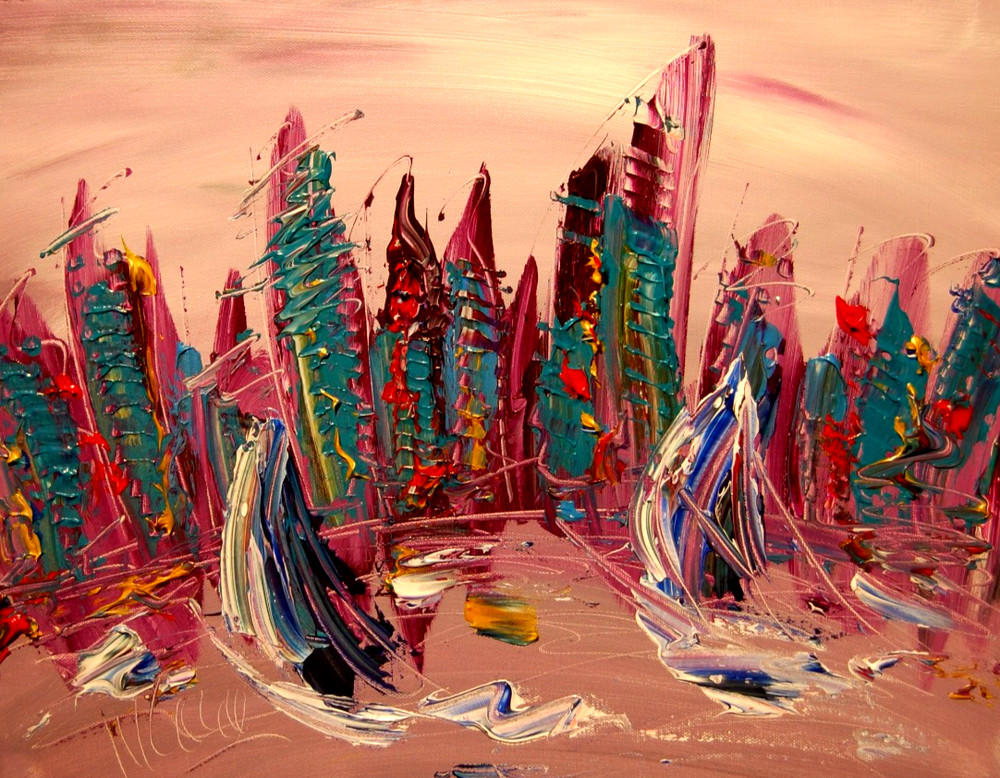 MANHATTAN    MODERN PAINTING  IMPRESSIONIST CANVAS ORIGINAL ECWEC