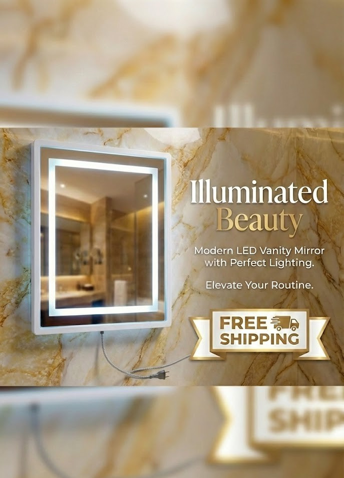 LED Vanity Mirror 24x16 Inch Touch Control Bathroom Mirror White & Blue Light