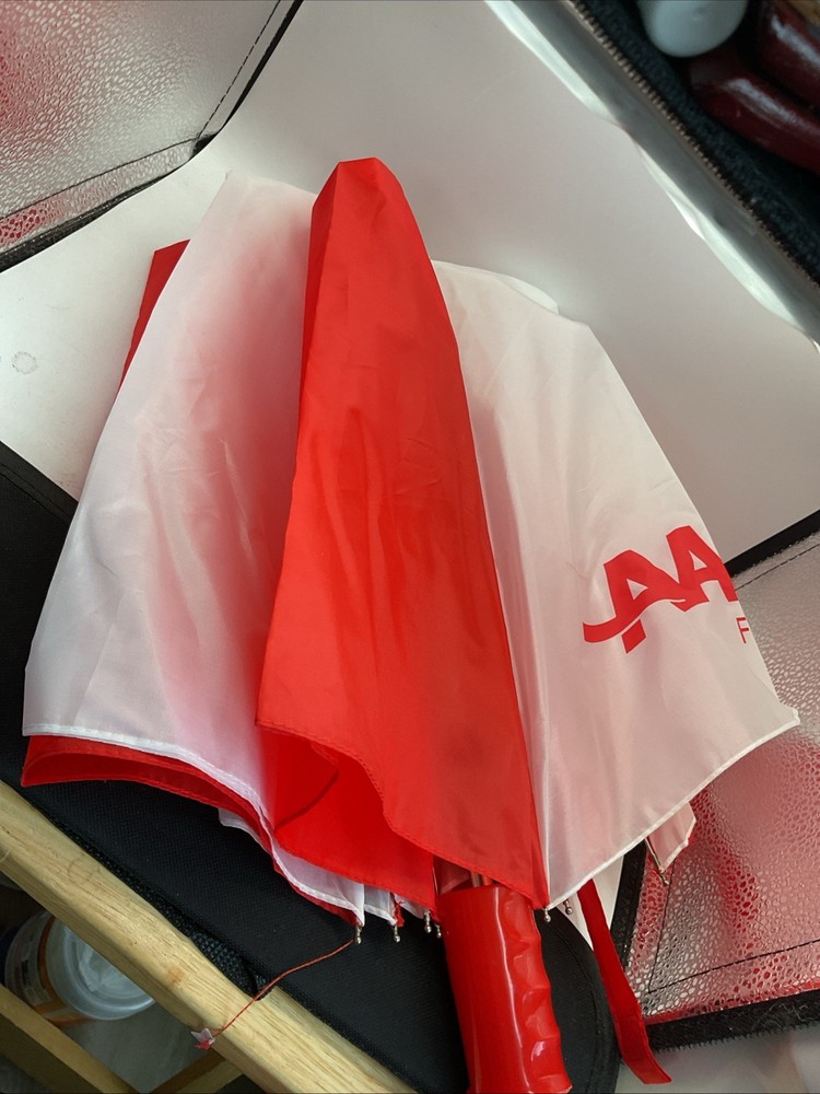 AARP Foundation - Red And White Umbrella - Push Button Open And Sleeve