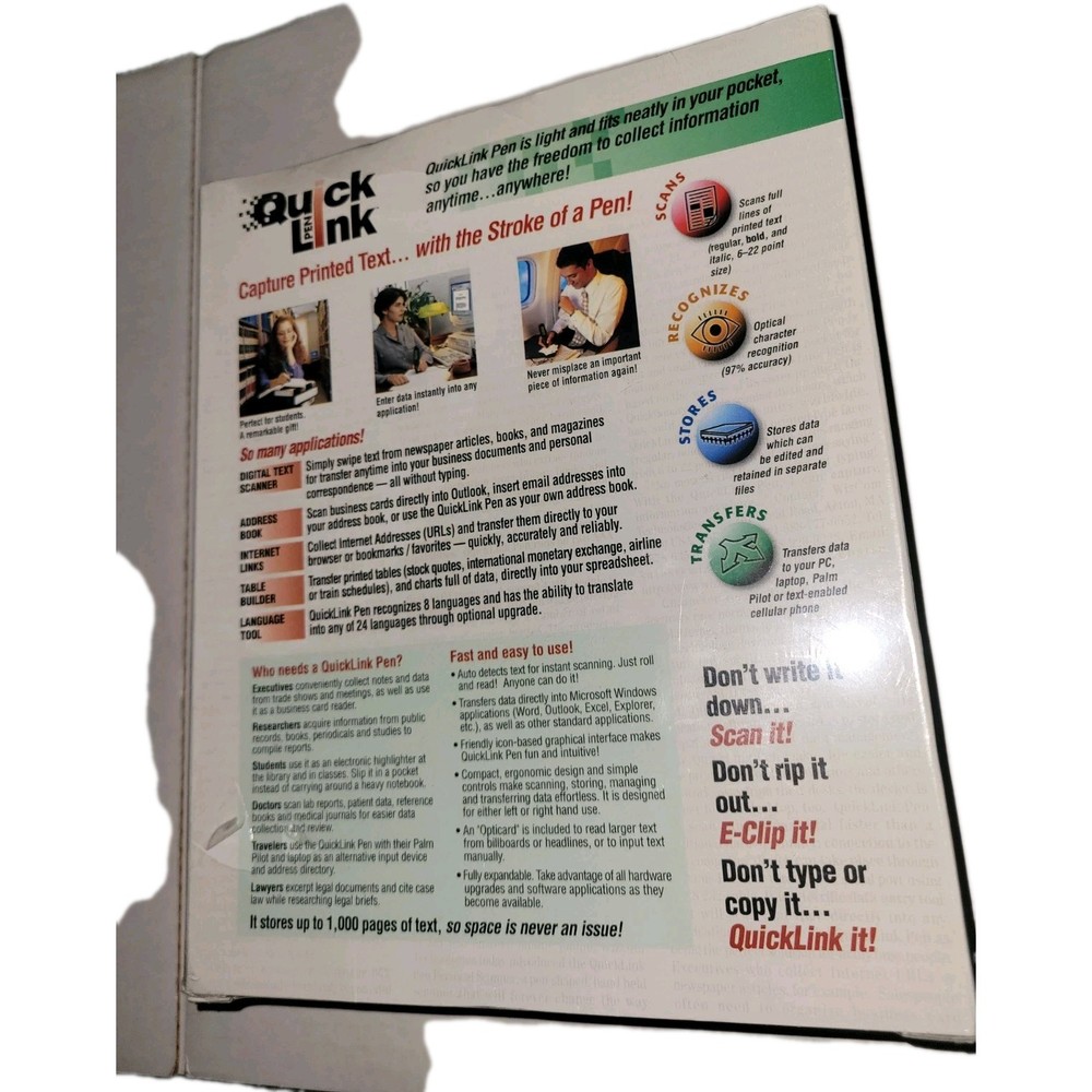 Wizcom Quick Link Pen Reader Scanner Print and Save Data Sealed NIB