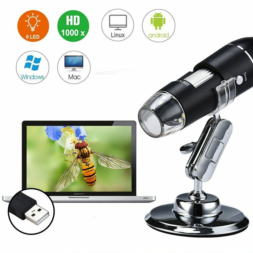 0x-1000x 8 LED Digital Microscope Camera Handheld USB Magnification Endoscope