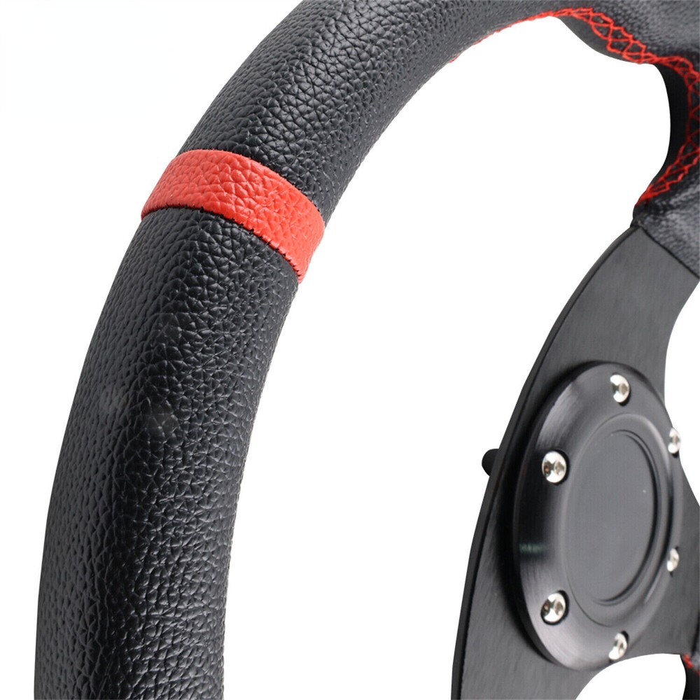 Flat Drift Racing Steering Wheel Leather Universal D Shape 6 Holes Horn Button