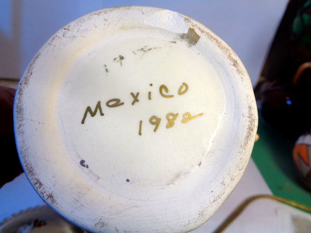 Floral Pattern double Handle 7 3/4: Ceramic Vase, 1982, Mexico (Used)