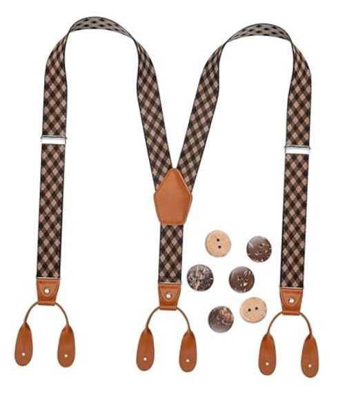 Suspenders for Men Button End Adjustable Y-Back Elastic 47 Inches