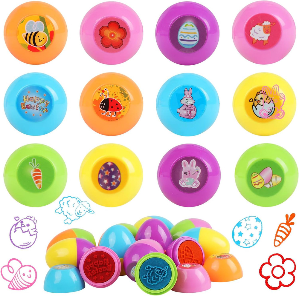 12 PCS Easter Egg Stampers, Easter Egg with Self Inking Stamps for Kids Easter P