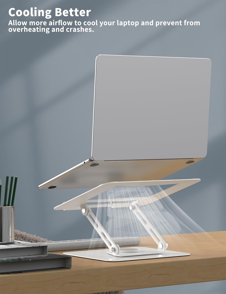 ALASHI Laptop Stand for Desk with 360° Rotating Base, Multi-Angle A-White