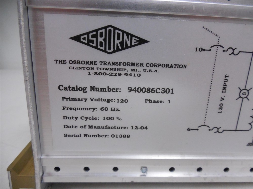 USED Osborne 940086C301 Control Transformer Module